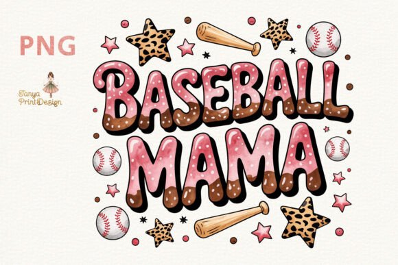 Baseball Mama Watercolor Design PNG: A Playful Asset for Sporty Branding