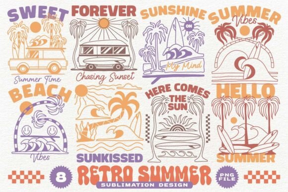 Retro Summer Sublimation Design Bundle for Vibrant Merchandise